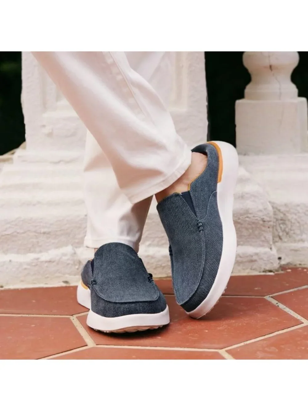 OrthoComfoot Men's Denim Rubber Loafers Lightweight & Breathable Slip On Shoes